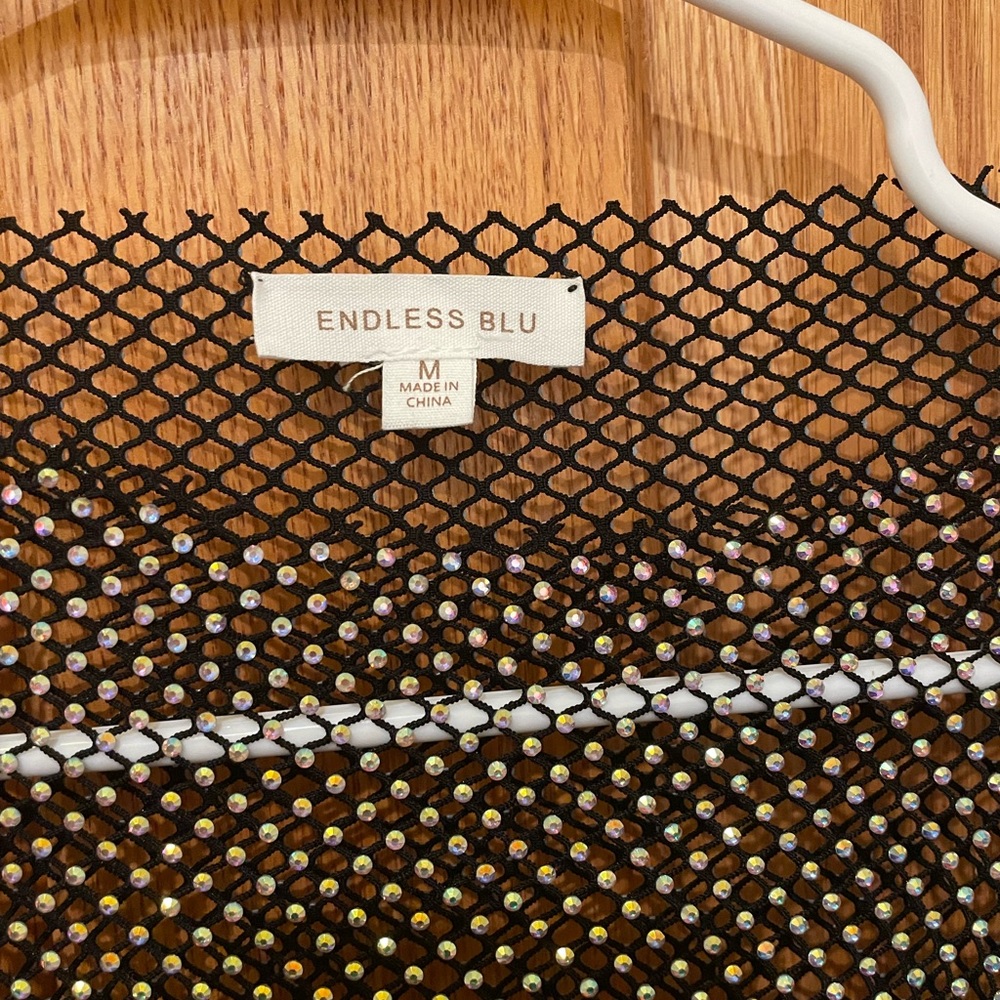 Black Fishnet Rhinestone Top - Picture 2 of 2